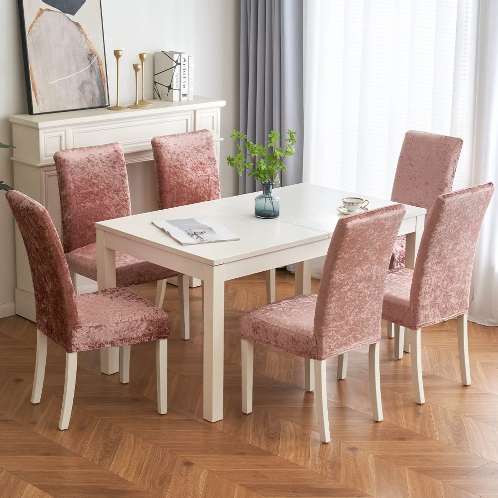 MIULEE Velvet Shimmer Chair Covers for Dining Room 6 Pack (H005) - Picture 4 of 8